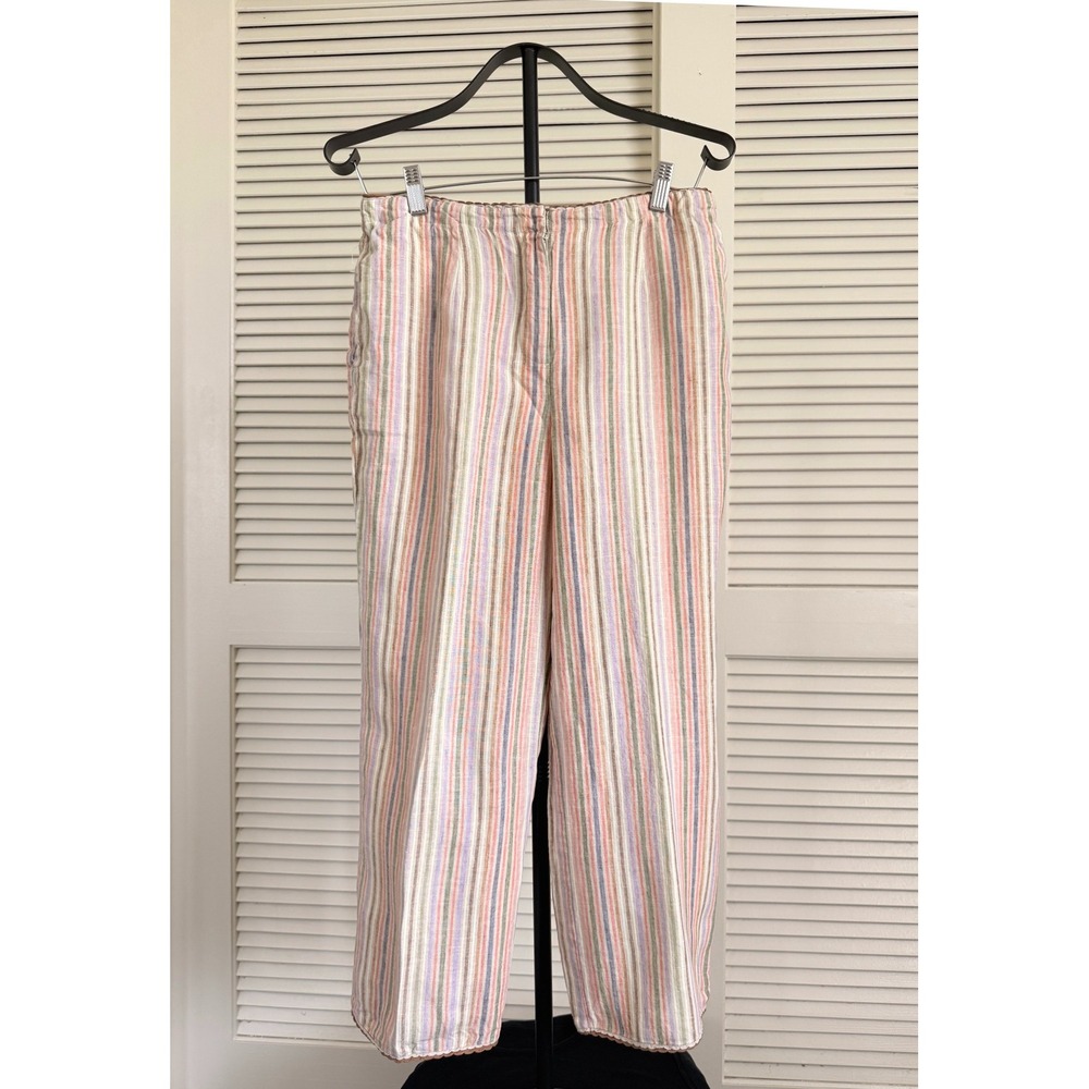 Kenar Womens Multi Color Striped 100% Linen Straight Leg Pants Size 6